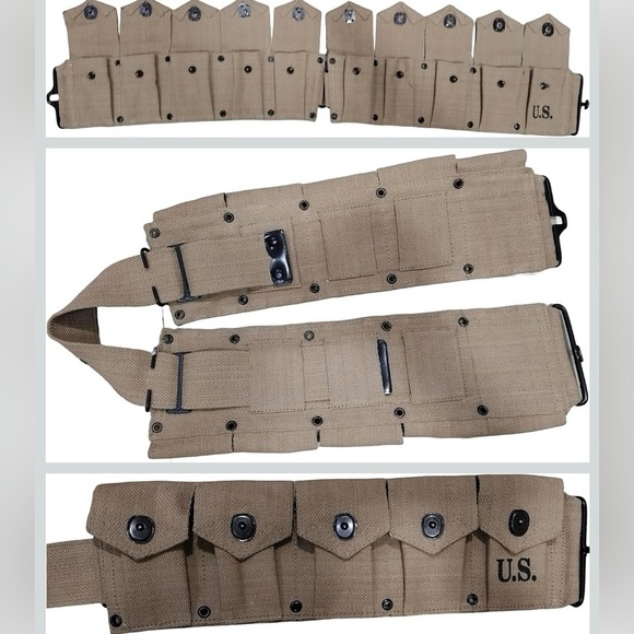 U.S Army Rifle Cartridge WWII Springfield 10 Pocket Canvas Ammo Belt Bandolier - Picture 3 of 4